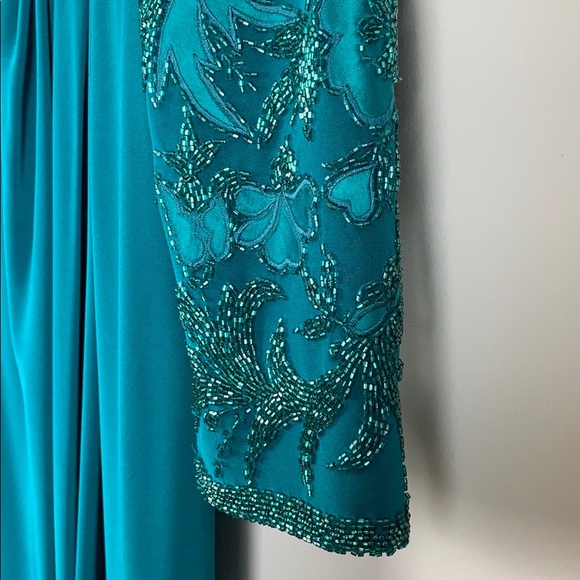 Oleg Cassini Teal Evening Dress - Picture 4 of 8